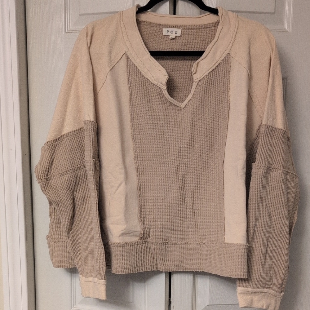 POL Cream and Brown Textured Shirt